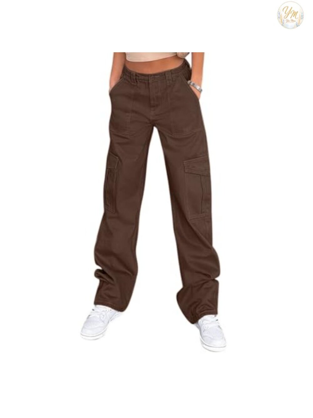 Cotton Cargo Pants High Waisted Baggy Wide Leg Y2K Streetwear 6 Pockets